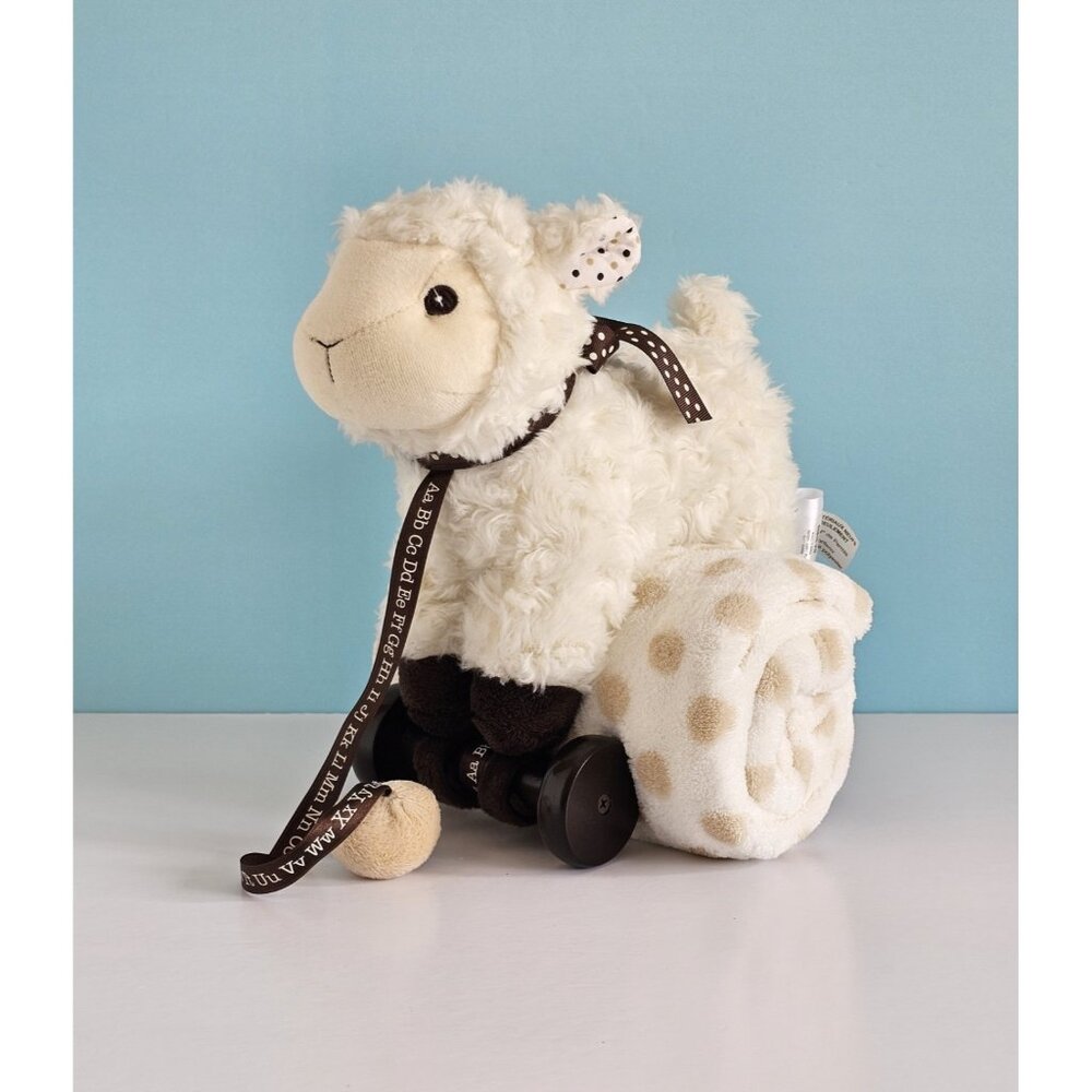 PiccoloChic Plush Lamb Pull Toy With Baby Blanket